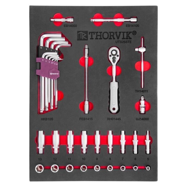 UTS25STE Набор торцевых головок 1/4" с принадлежностями в EVA ложементе 280х375 мм, 25 предметов